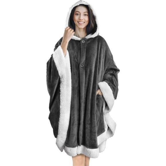 Angel Wrap Hooded Blanket,Wearable Blanket Women,Cozy PonchoWrap Throw for Adult - Picture 7 of 7